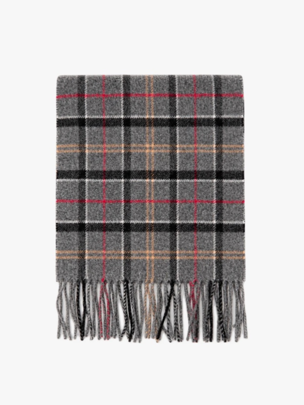 Barbour Fringed Tartan Lambswool Scarf in Grey